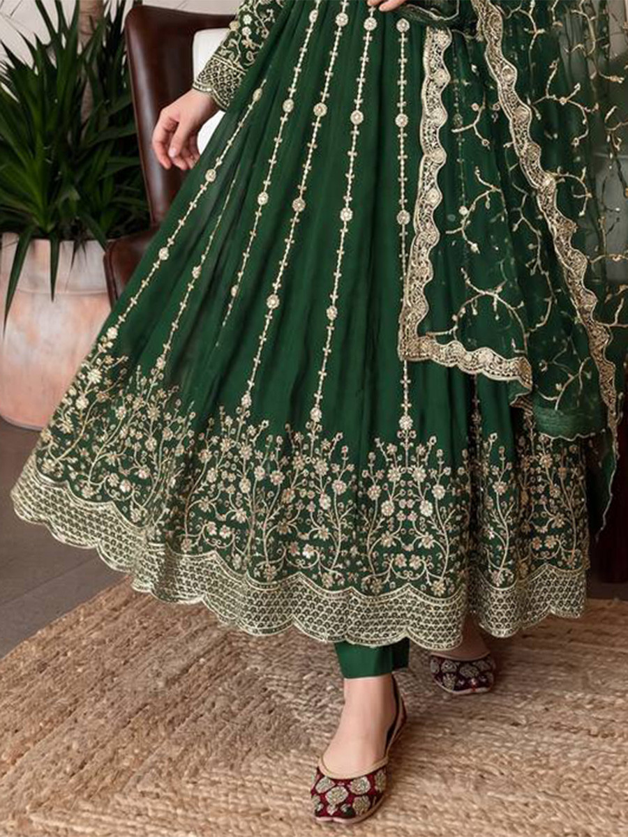 Green Heavy Fandy Silk Embroidery Sequins Zari Wedding Party Festival Casual Ready Anarkali Pant Salwar Kameez