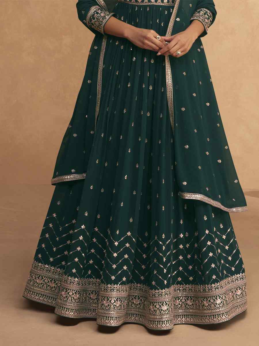 Green Heavy Faux Georgatte Embroidered Festival Mehendi Anarkali Salwar Kameez