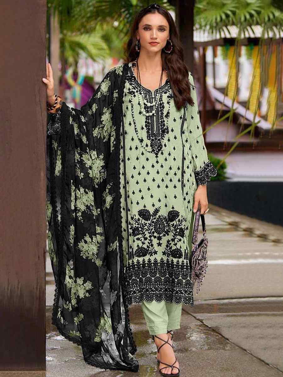 Green Heavy Faux Georgette Embroidered Festival Casual Pant Salwar Kameez