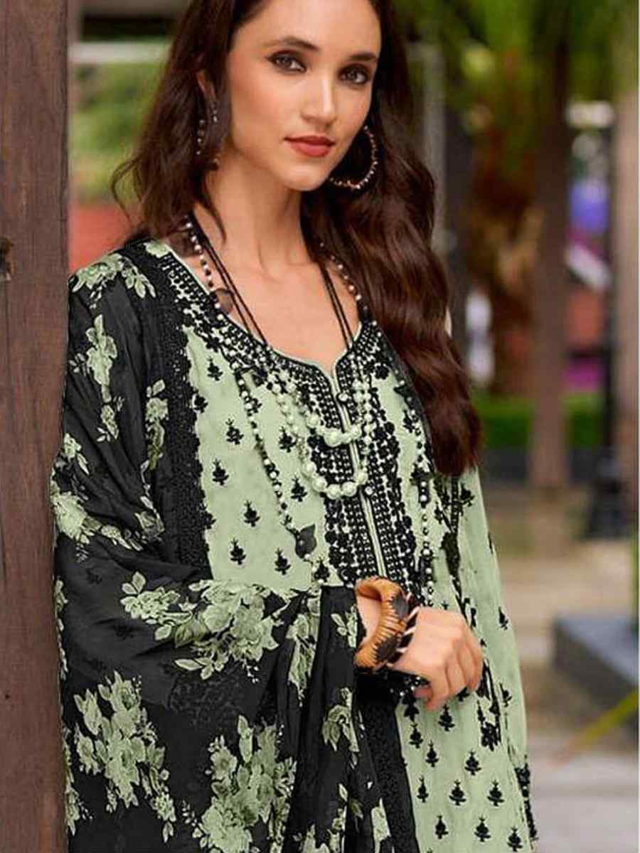 Green Heavy Faux Georgette Embroidered Festival Casual Pant Salwar Kameez