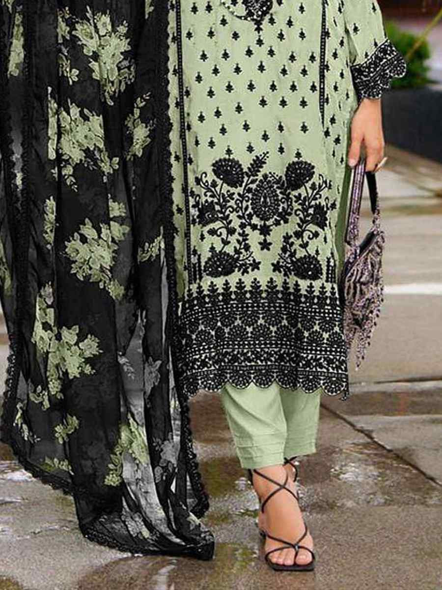 Green Heavy Faux Georgette Embroidered Festival Casual Pant Salwar Kameez