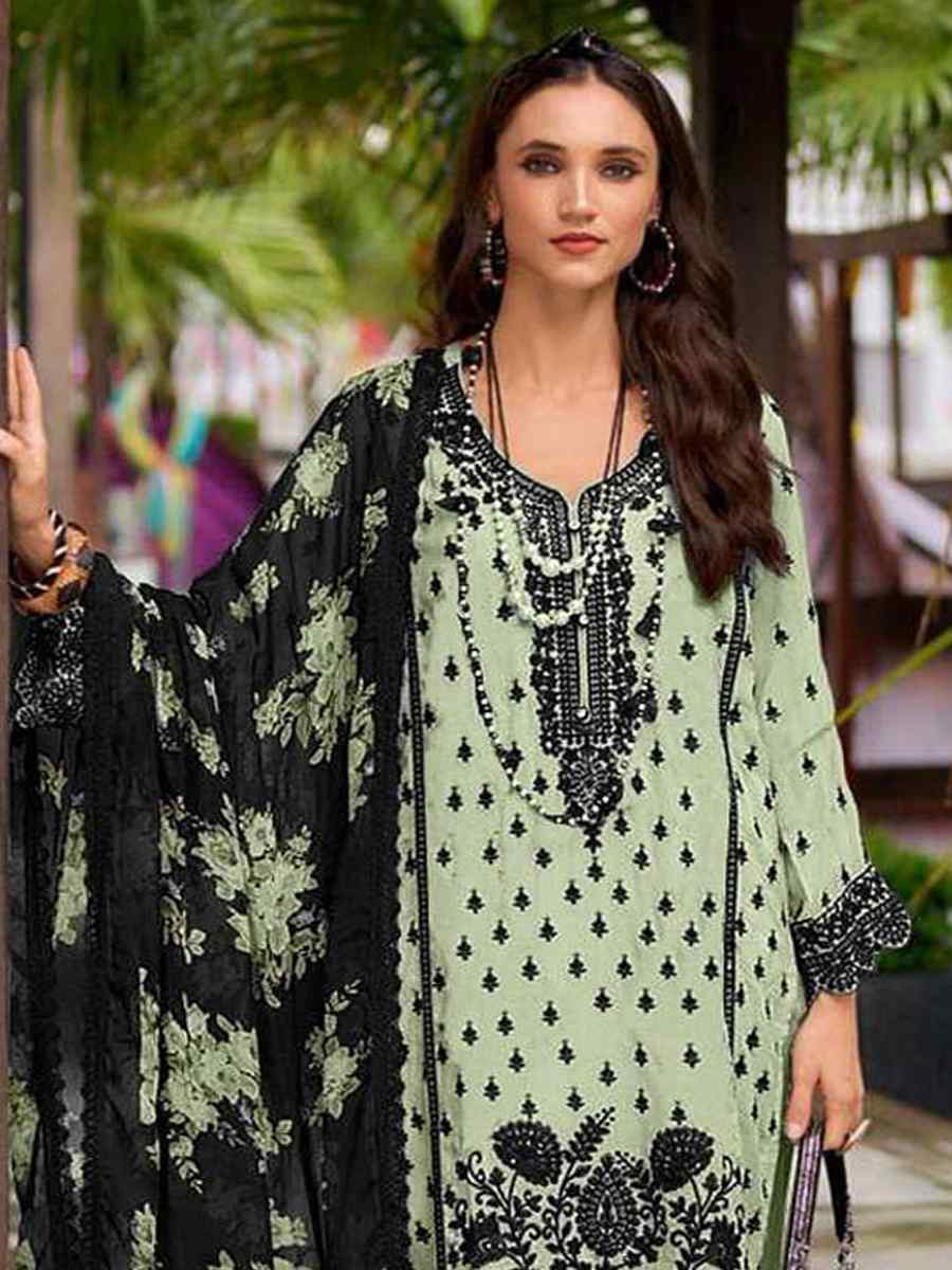 Green Heavy Faux Georgette Embroidered Festival Casual Pant Salwar Kameez