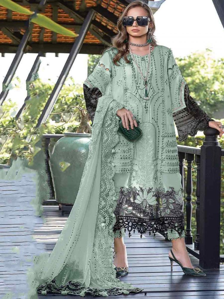 Green Heavy Faux Georgette Embroidered Festival Mehendi Pant Salwar Kameez
