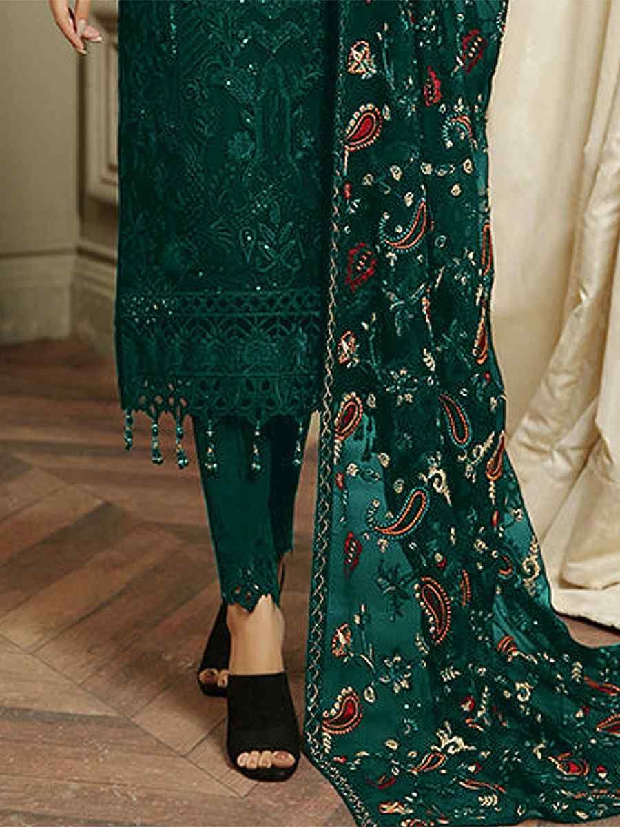 Green Heavy Faux Georgette Embroidered Festival Party Pant Salwar Kameez