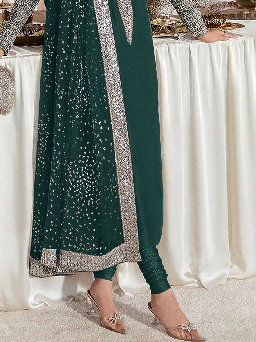 Green Heavy Faux Georgette Embroidered Festival Party Pant Salwar Kameez