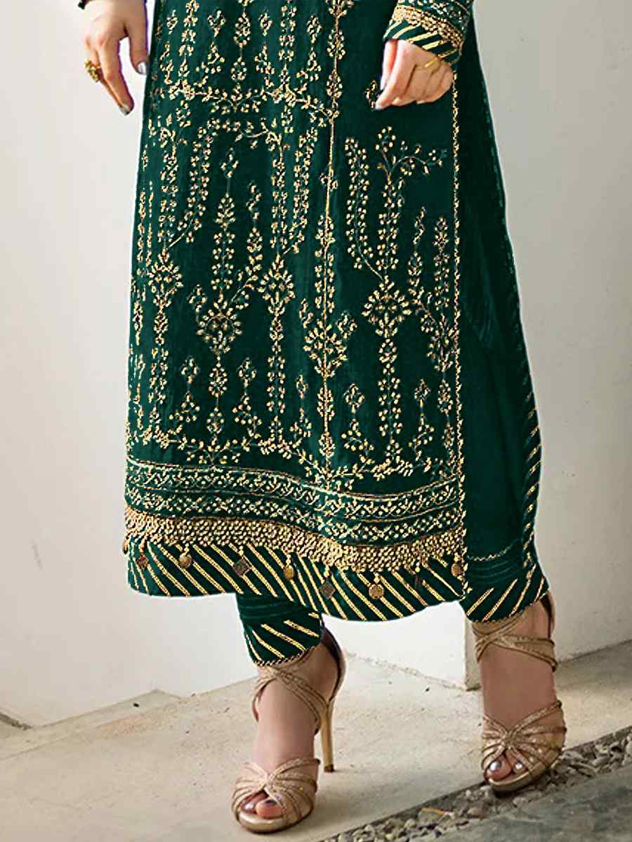 Green Heavy Faux Georgette Embroidered Festival Party Pant Salwar Kameez