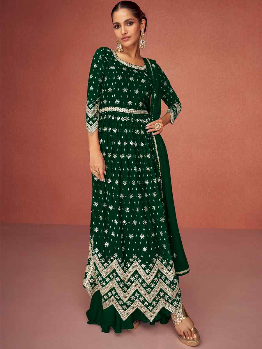 Green Heavy Faux Georgette Embroidered Festival Wedding Anarkali Salwar Kameez