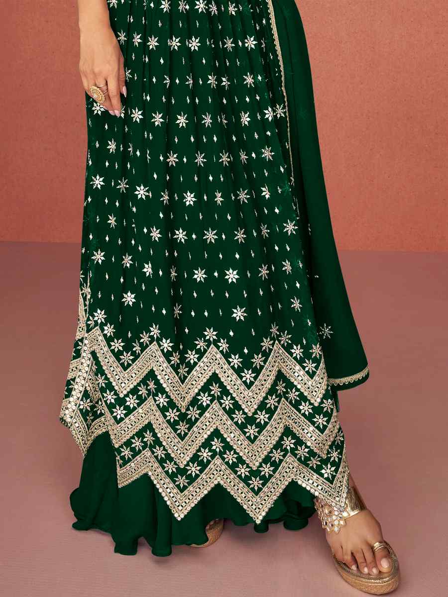 Green Heavy Faux Georgette Embroidered Festival Wedding Anarkali Salwar Kameez