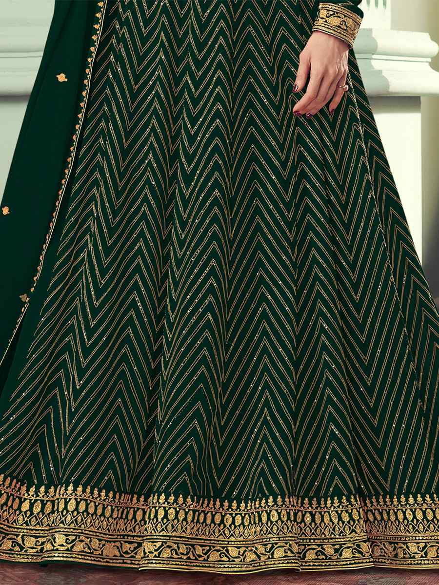 Green Heavy Faux Georgette Embroidered Festival Wedding Bollywood Style Anarkali Salwar Kameez