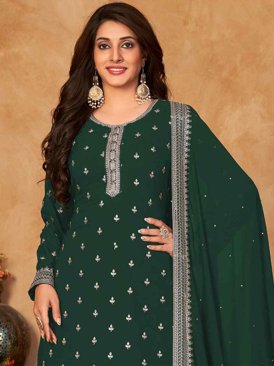 Green Heavy Faux Georgette Embroidered Festival Wedding Palazzo Pant Salwar Kameez