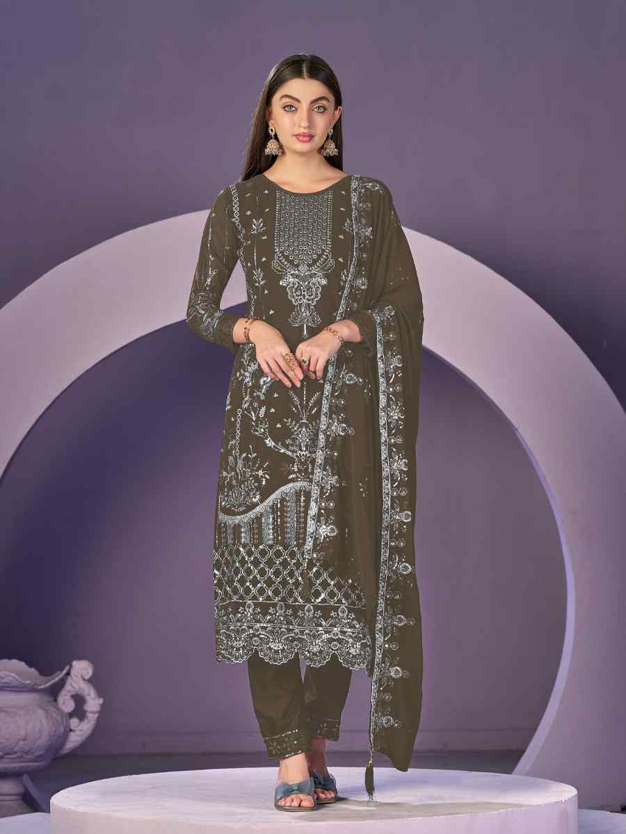 Green Heavy Faux Georgette Embroidered Festival Wedding Pant Salwar Kameez