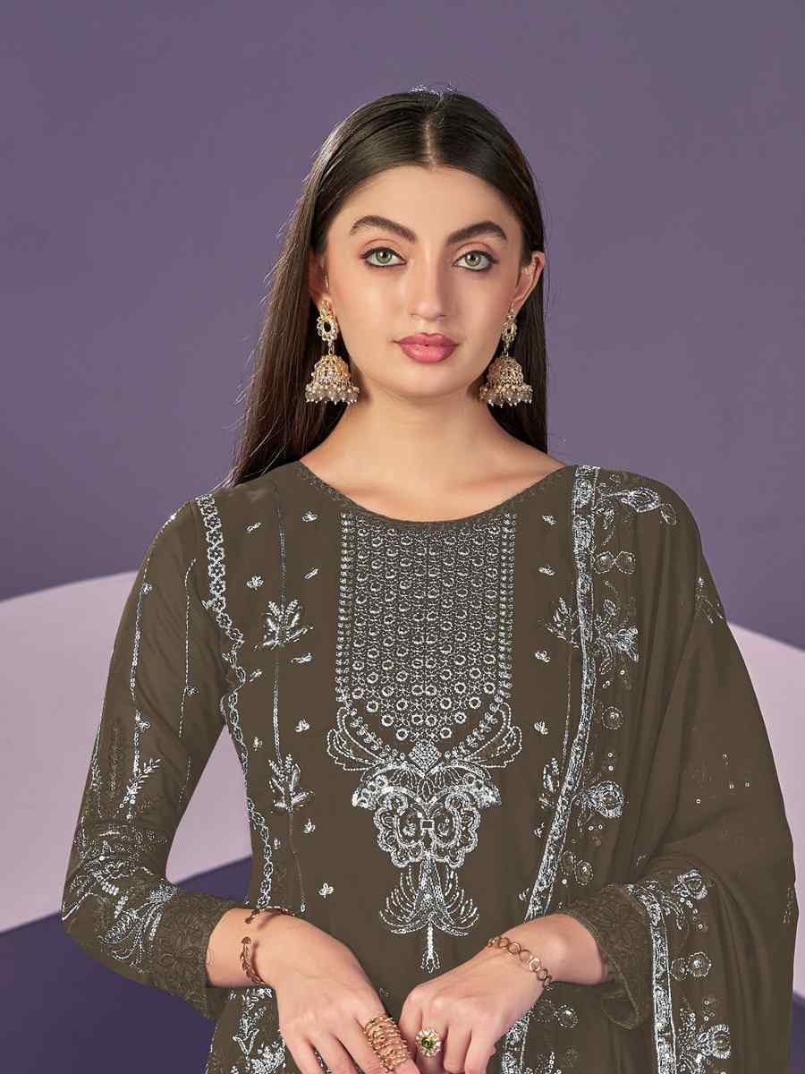 Green Heavy Faux Georgette Embroidered Festival Wedding Pant Salwar Kameez