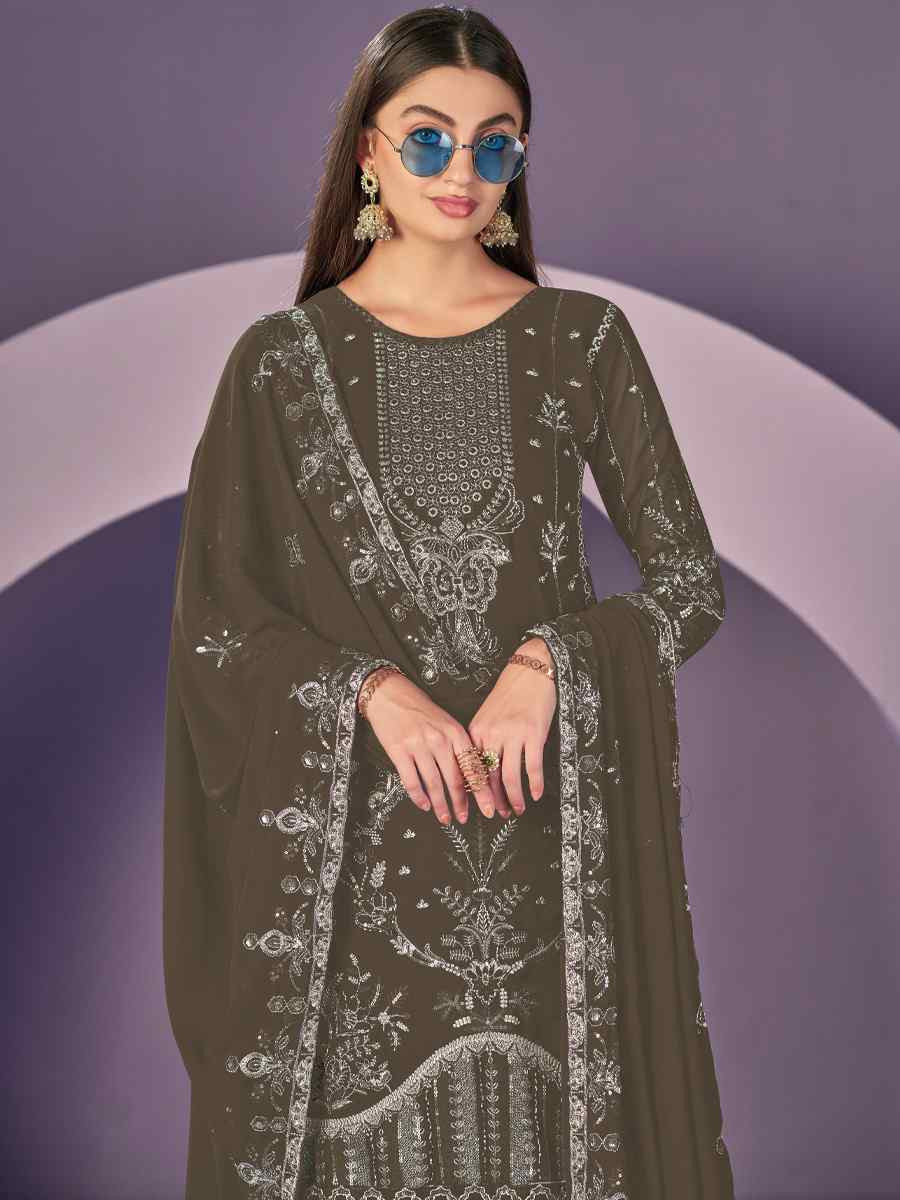 Green Heavy Faux Georgette Embroidered Festival Wedding Pant Salwar Kameez