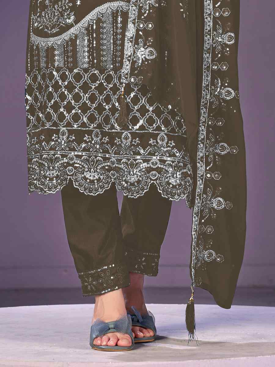 Green Heavy Faux Georgette Embroidered Festival Wedding Pant Salwar Kameez