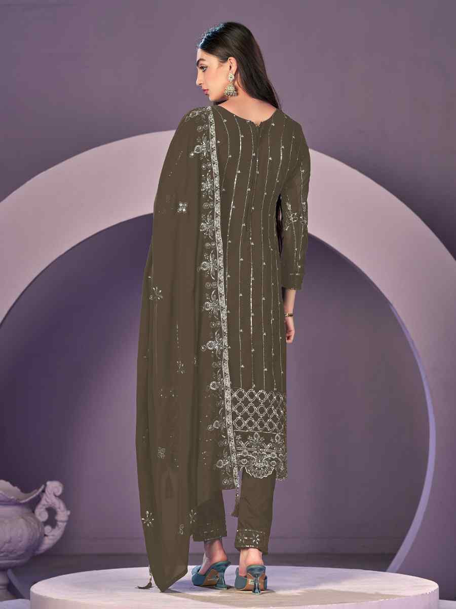 Green Heavy Faux Georgette Embroidered Festival Wedding Pant Salwar Kameez