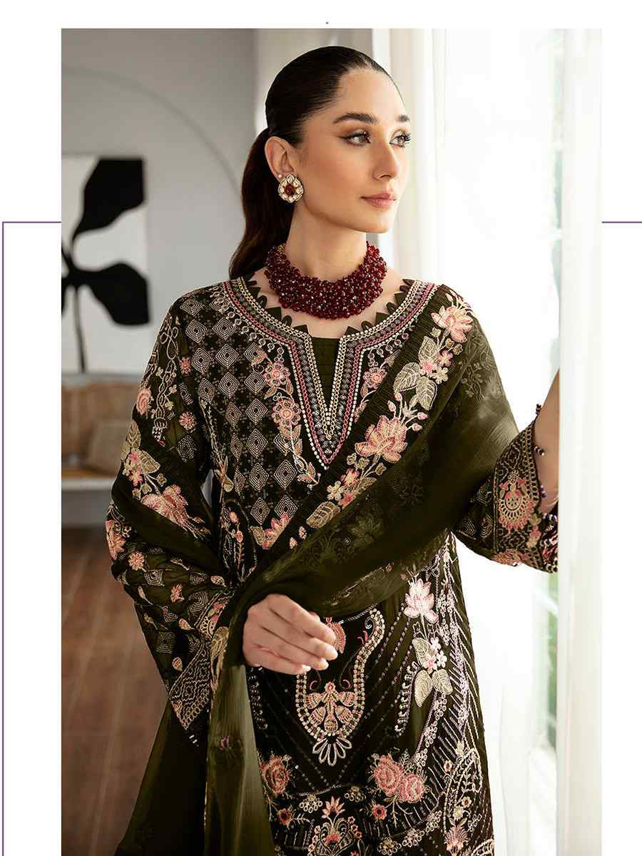 Green Heavy Faux Georgette Embroidered Festival Wedding Pant Salwar Kameez