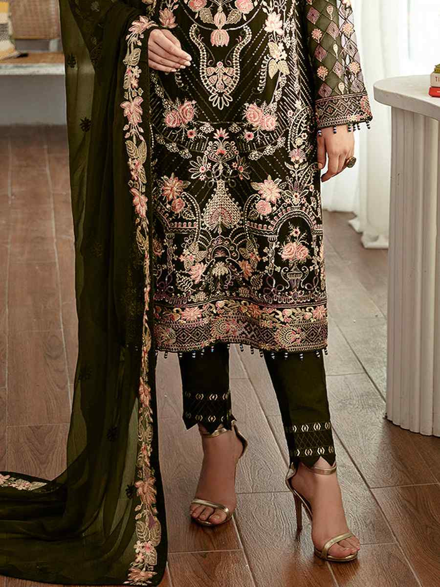 Green Heavy Faux Georgette Embroidered Festival Wedding Pant Salwar Kameez