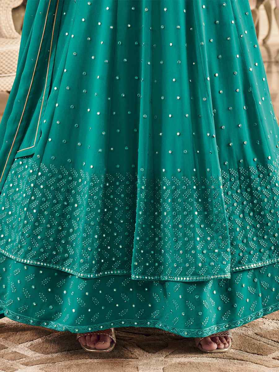 Green Heavy Faux Georgette Embroidered Party Festival Anarkali Salwar Kameez