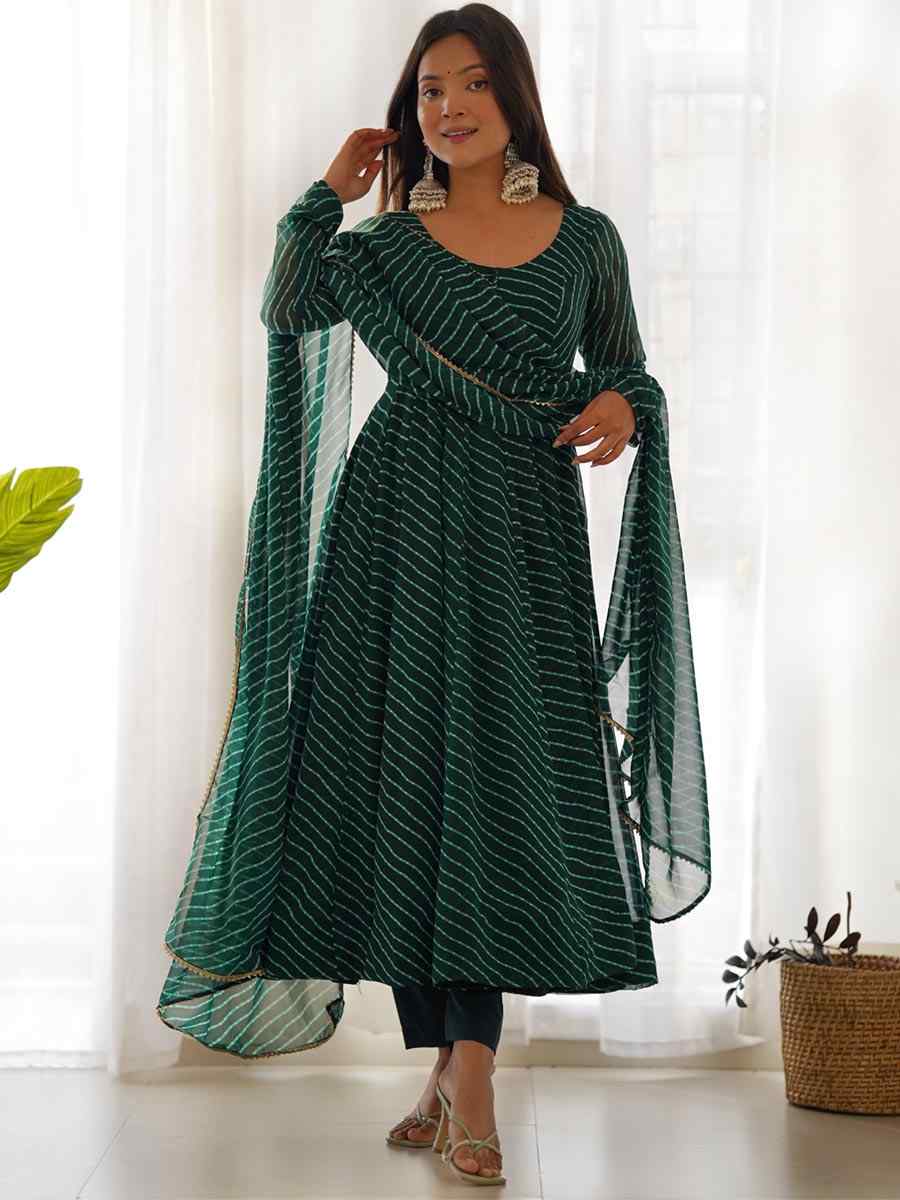Green Heavy Faux Georgette Printed Festival Casual Ready Anarkali Salwar Kameez