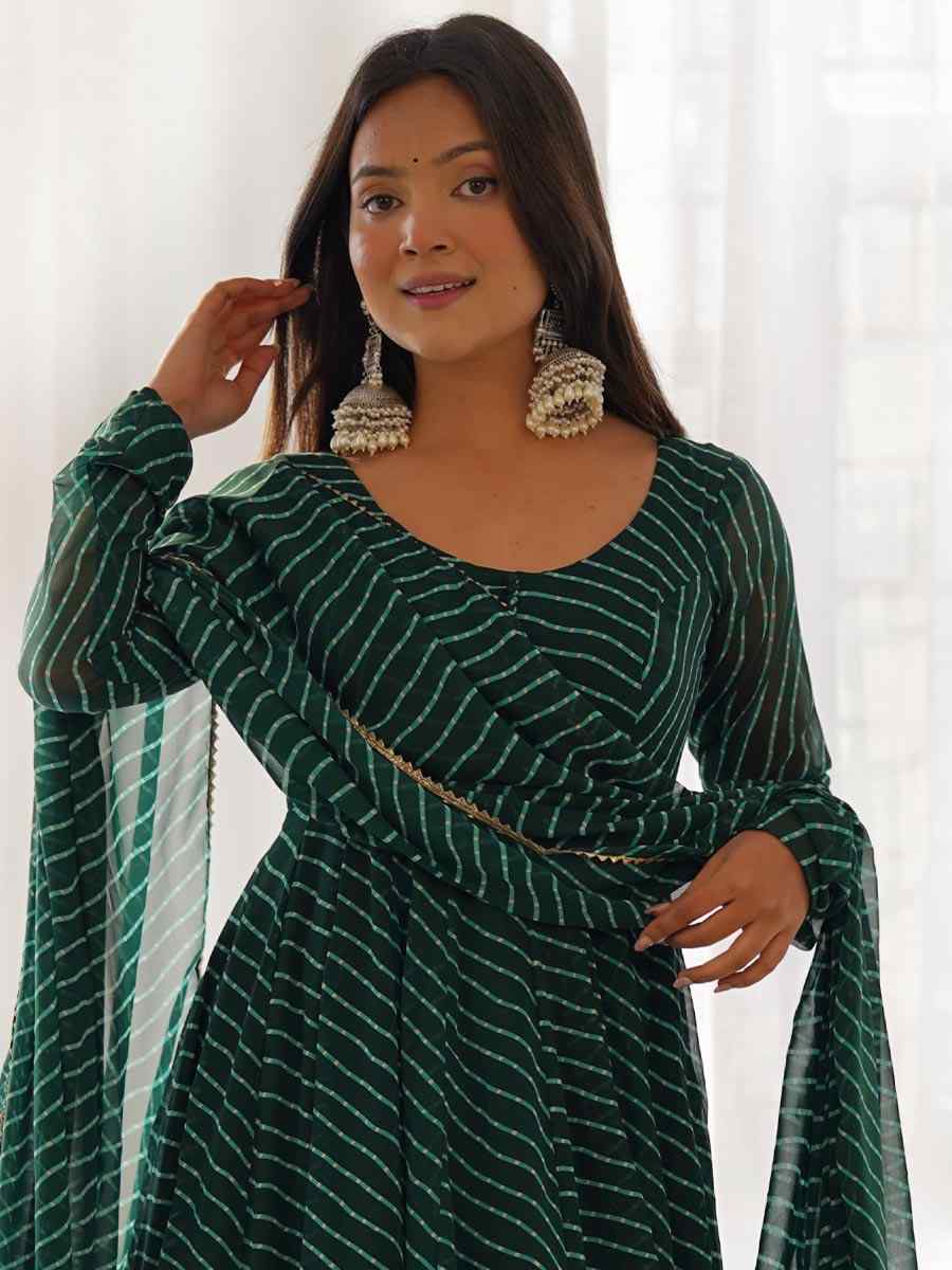 Green Heavy Faux Georgette Printed Festival Casual Ready Anarkali Salwar Kameez