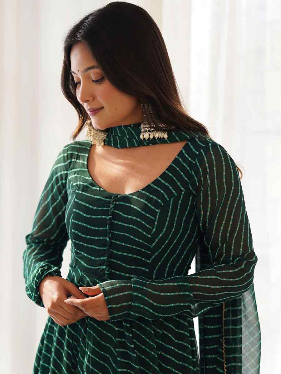 Green Heavy Faux Georgette Printed Festival Casual Ready Anarkali Salwar Kameez