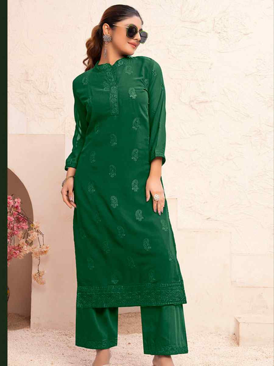 Green Heavy Fox Georgette Embroidered Festival Casual Kurti Bottom Women Wear