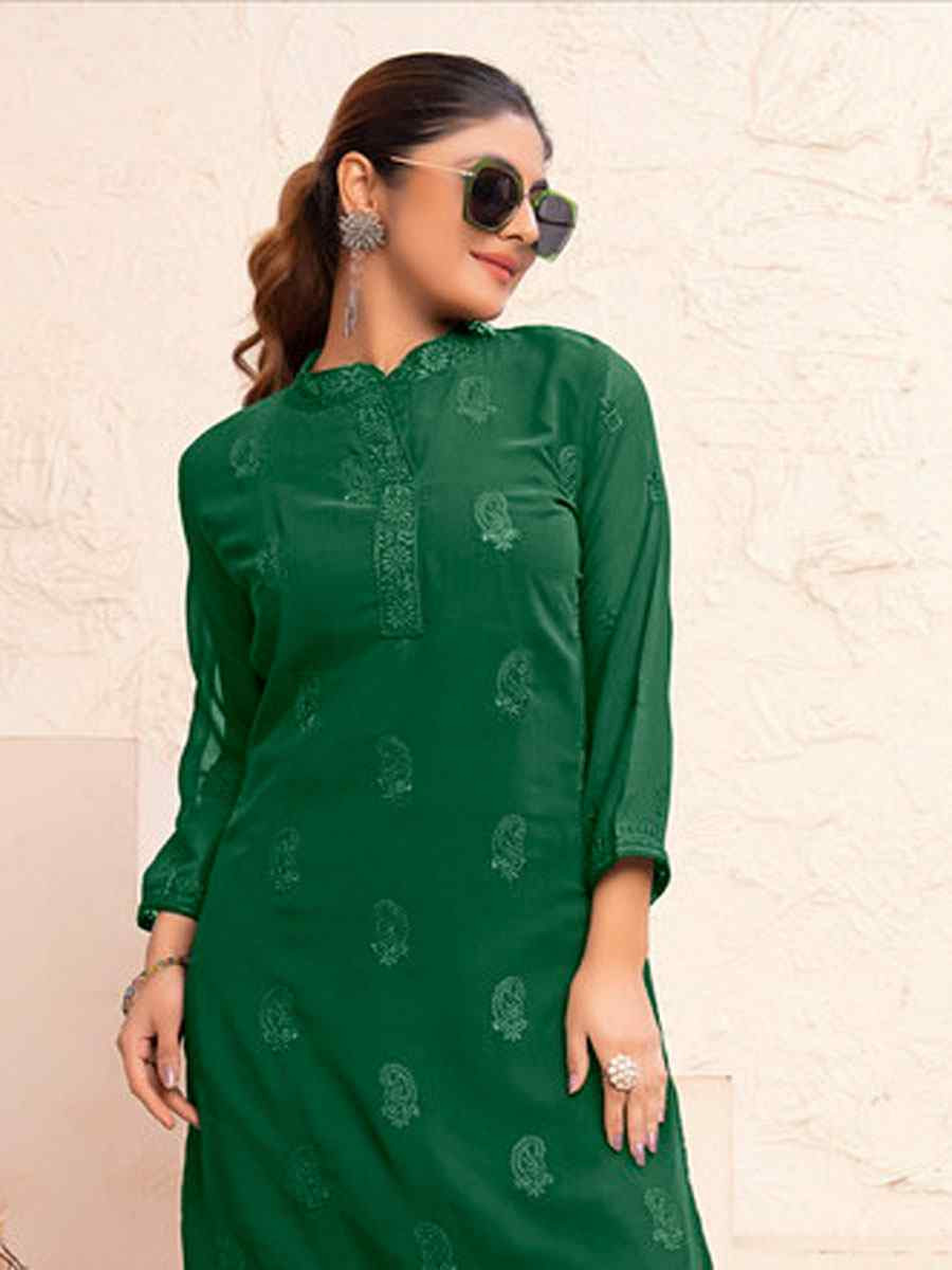 Green Heavy Fox Georgette Embroidered Festival Casual Kurti Bottom Women Wear