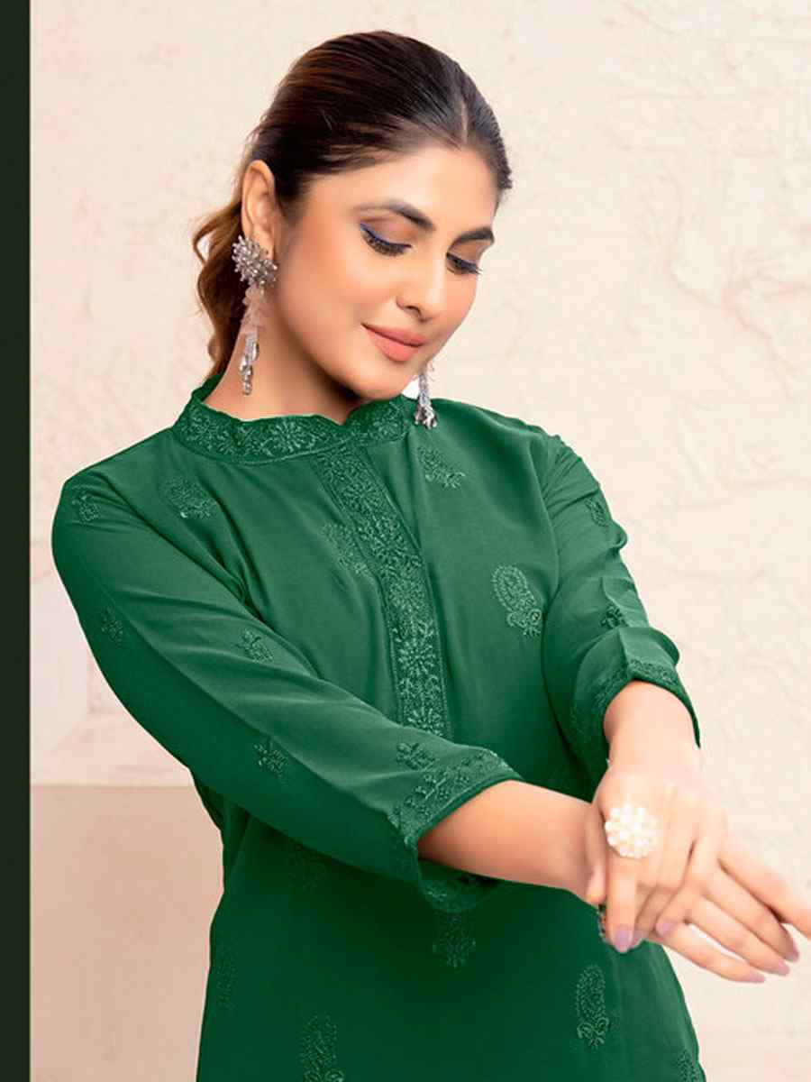 Green Heavy Fox Georgette Embroidered Festival Casual Kurti Bottom Women Wear