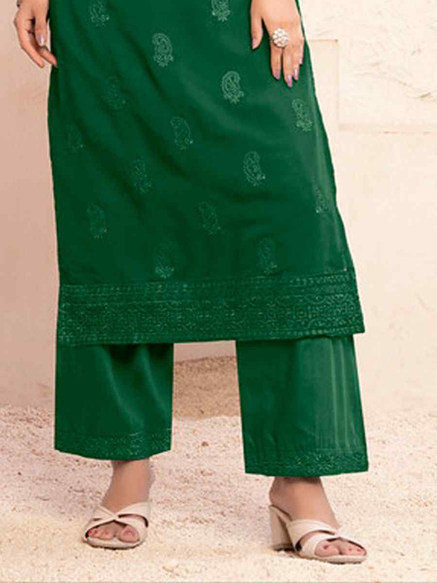 Green Heavy Fox Georgette Embroidered Festival Casual Kurti Bottom Women Wear