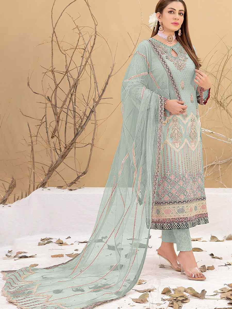 Green Heavy Fox Georgette Embroidered Festival Casual Pant Salwar Kameez