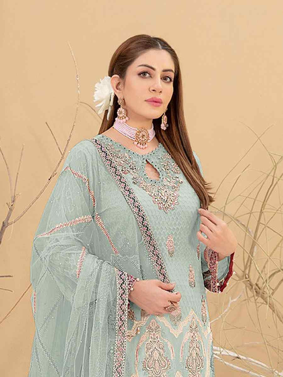 Green Heavy Fox Georgette Embroidered Festival Casual Pant Salwar Kameez