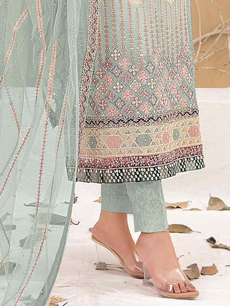 Green Heavy Fox Georgette Embroidered Festival Casual Pant Salwar Kameez