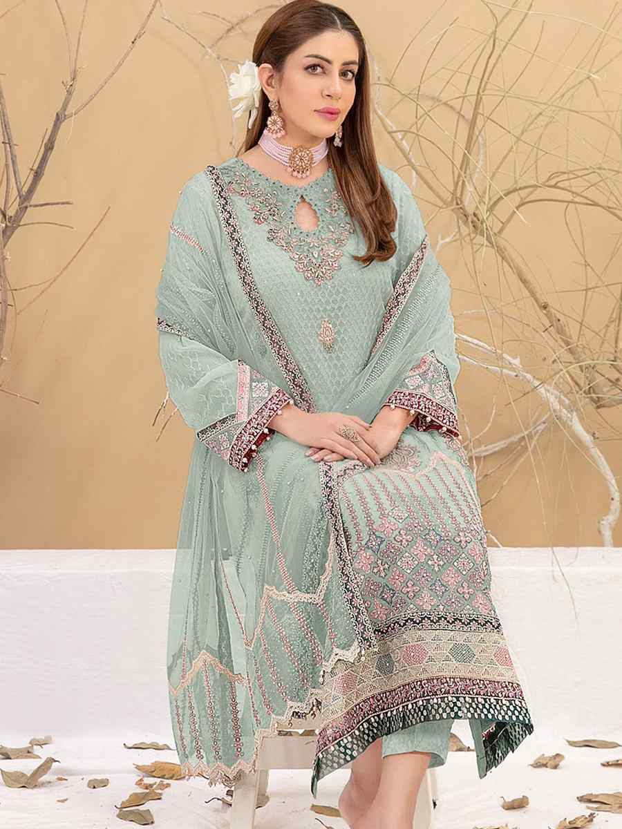 Green Heavy Fox Georgette Embroidered Festival Casual Pant Salwar Kameez