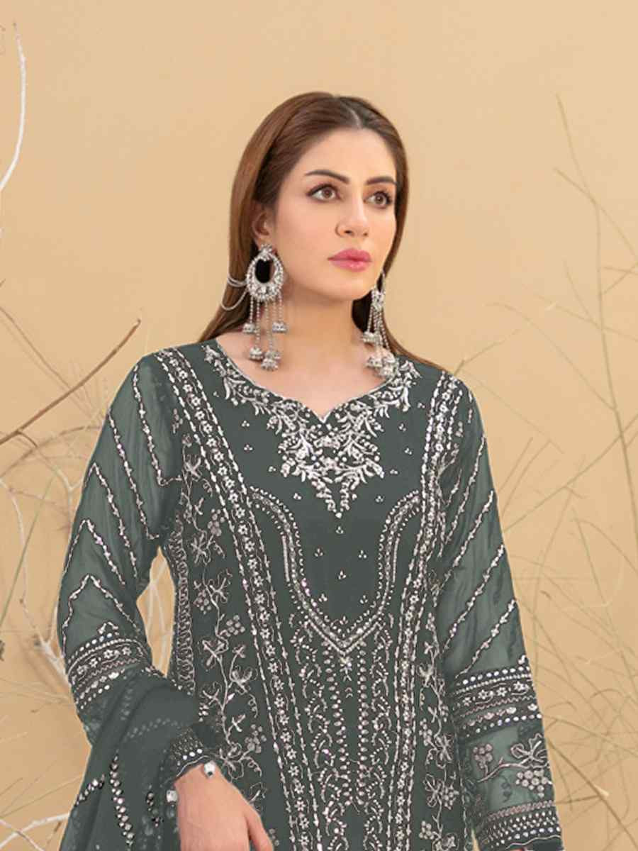 Green Heavy Fox Georgette Embroidered Festival Casual Pant Salwar Kameez