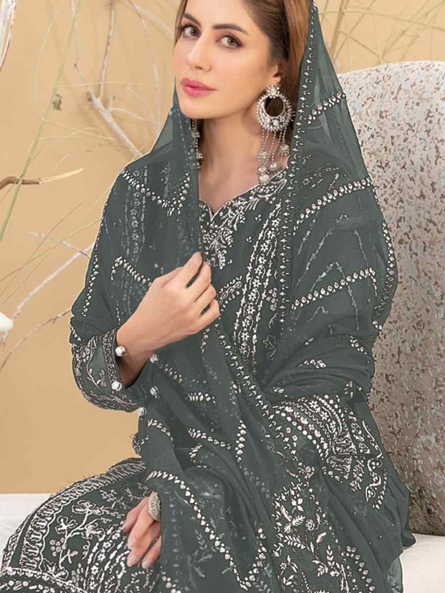 Green Heavy Fox Georgette Embroidered Festival Casual Pant Salwar Kameez