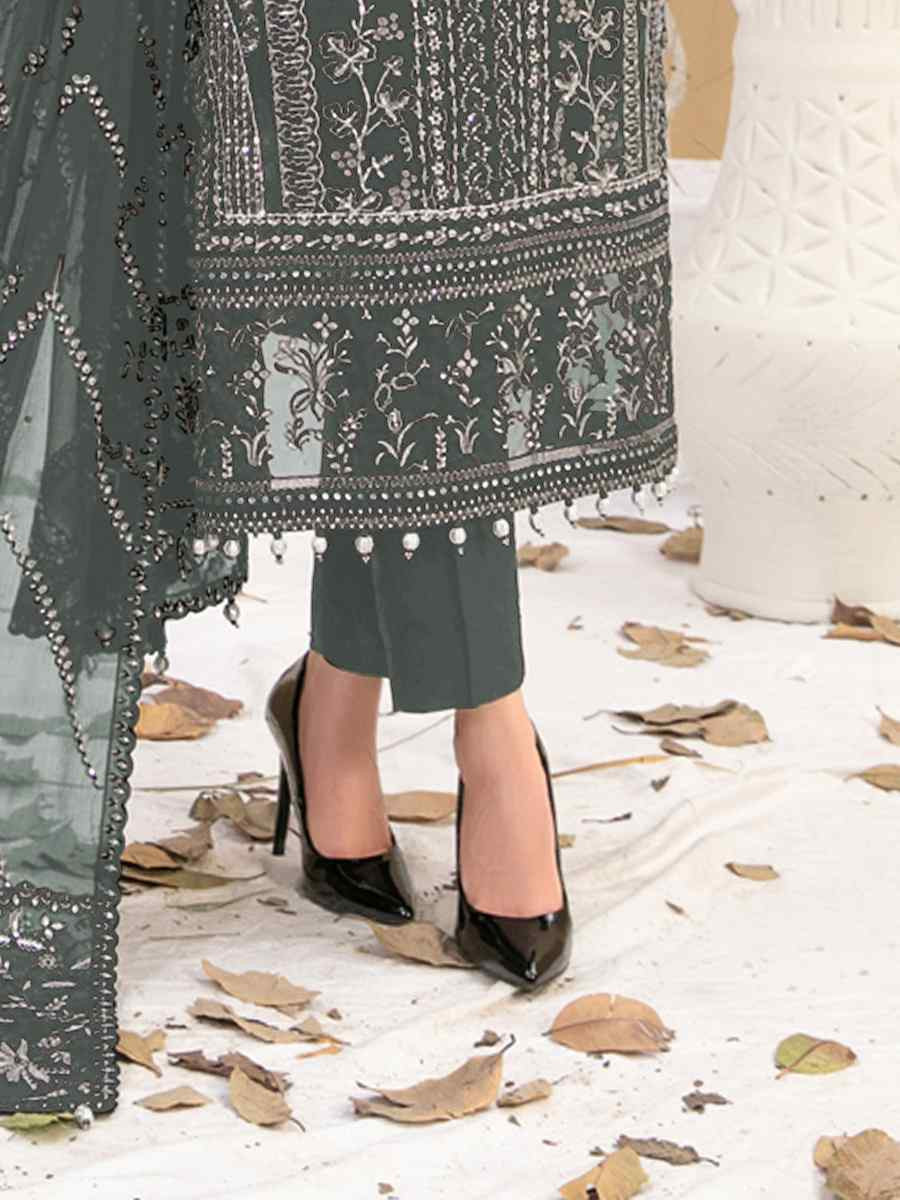 Green Heavy Fox Georgette Embroidered Festival Casual Pant Salwar Kameez