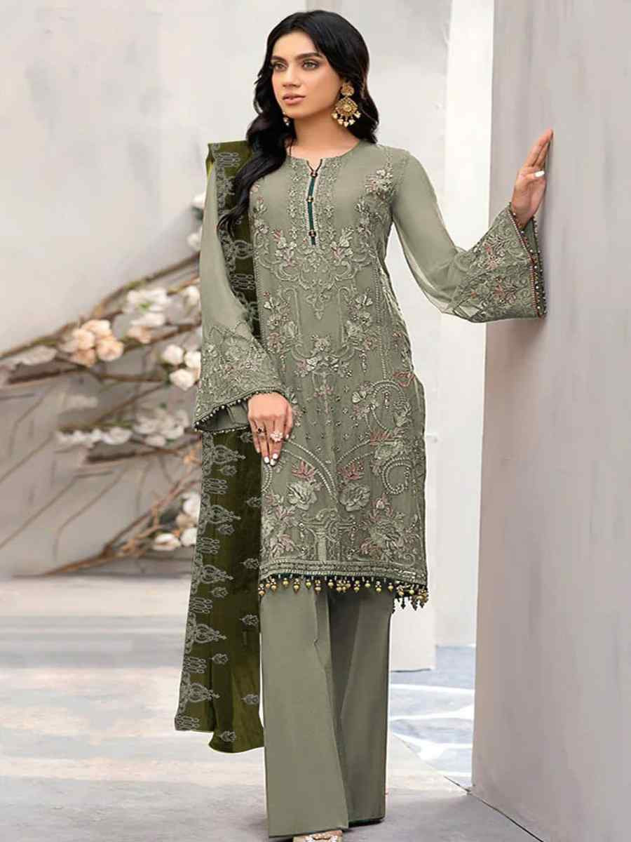 Green Heavy Fox Georgette Embroidered Festival Casual Pant Salwar Kameez