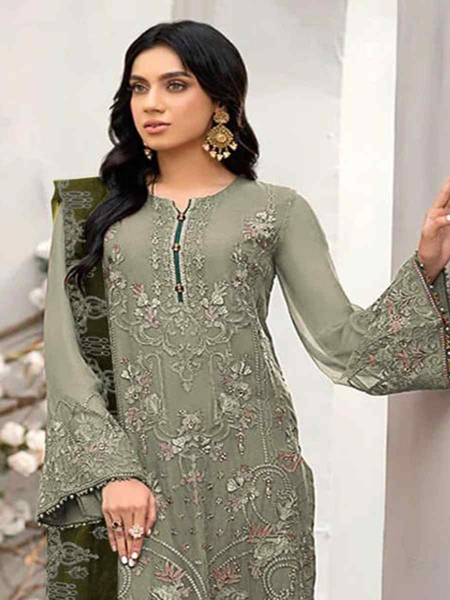 Green Heavy Fox Georgette Embroidered Festival Casual Pant Salwar Kameez