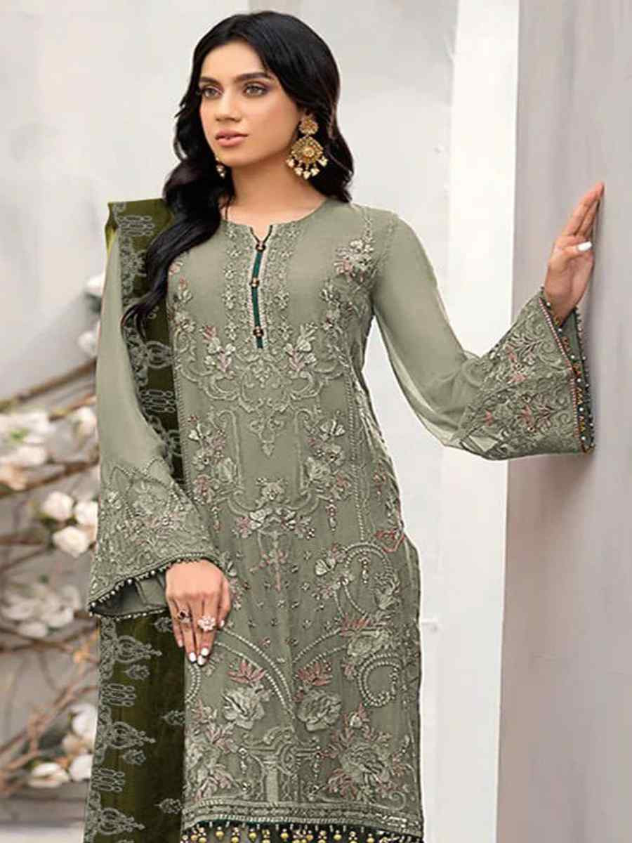 Green Heavy Fox Georgette Embroidered Festival Casual Pant Salwar Kameez