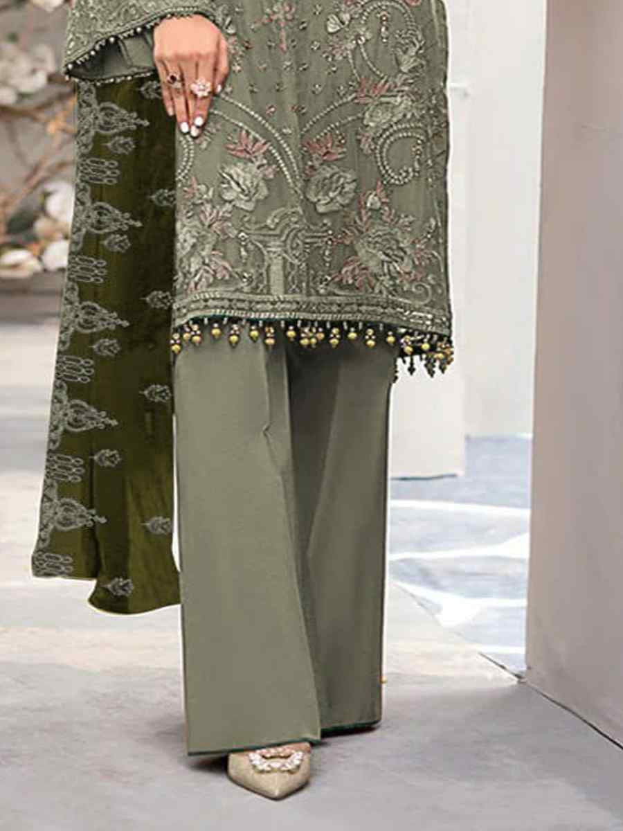 Green Heavy Fox Georgette Embroidered Festival Casual Pant Salwar Kameez