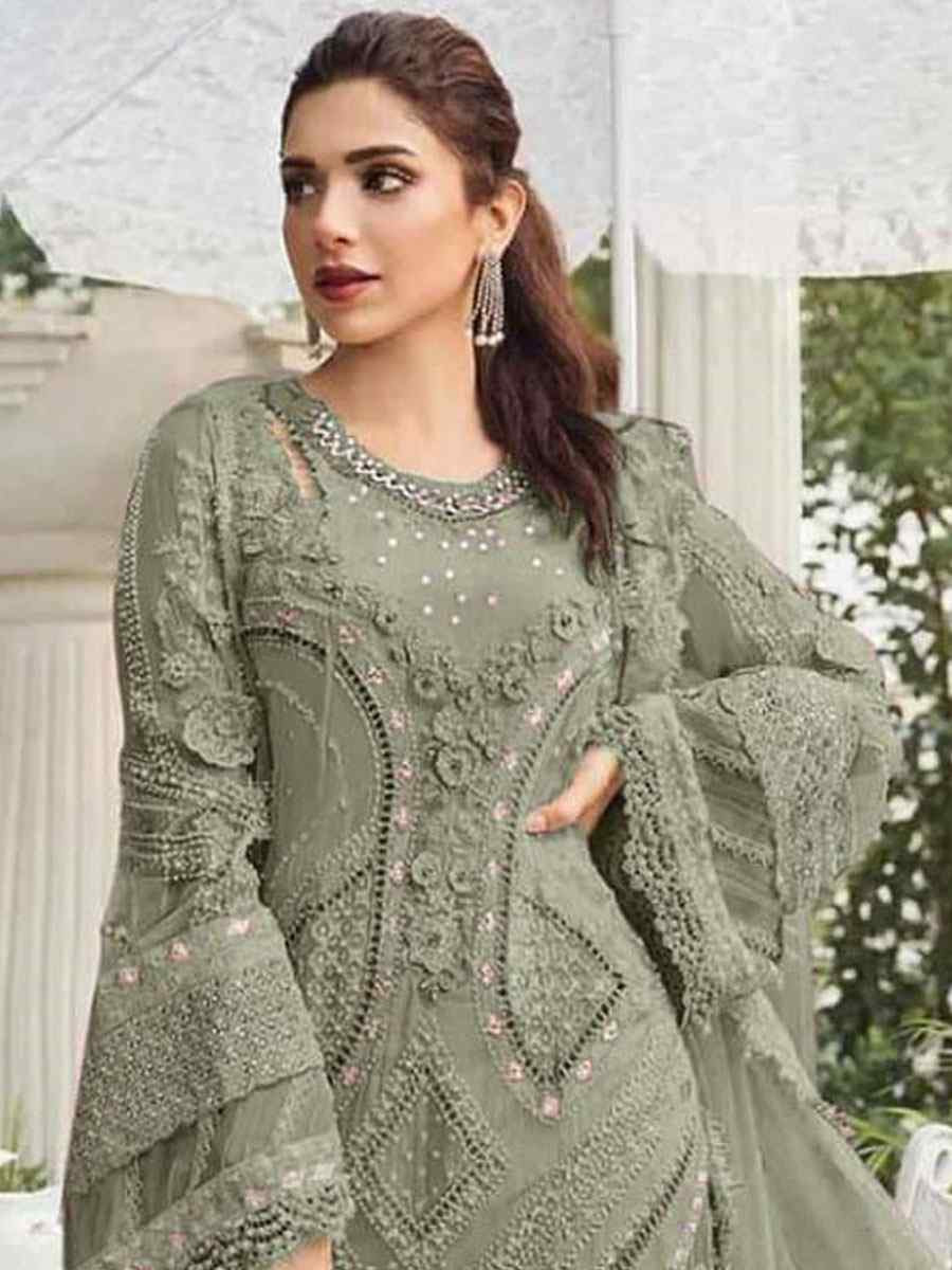 Green Heavy Fox Georgette Embroidered Festival Wedding Pant Salwar Kameez