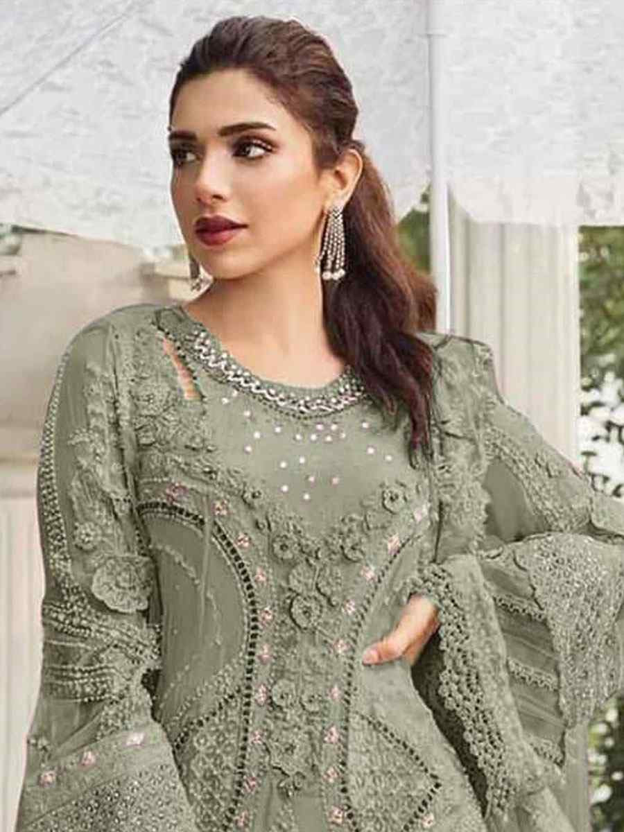 Green Heavy Fox Georgette Embroidered Festival Wedding Pant Salwar Kameez