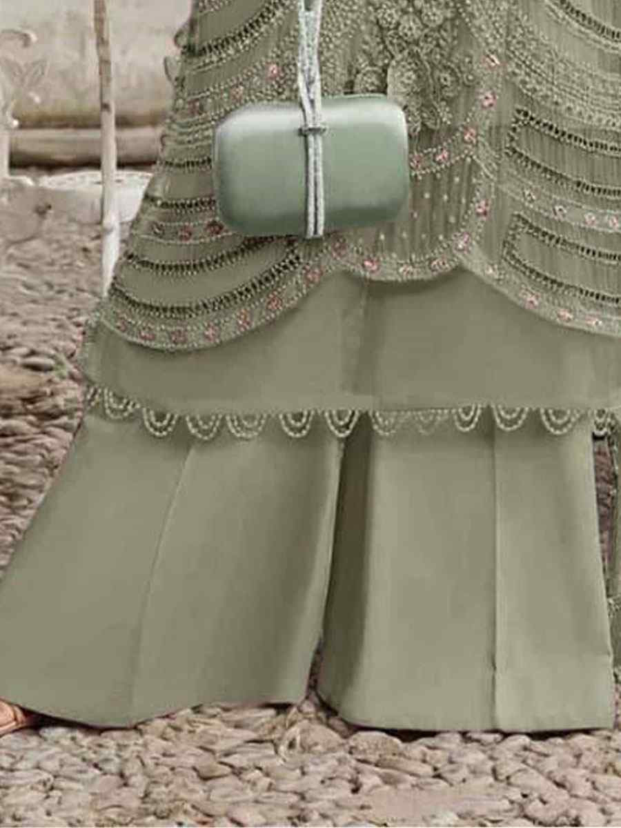 Green Heavy Fox Georgette Embroidered Festival Wedding Pant Salwar Kameez