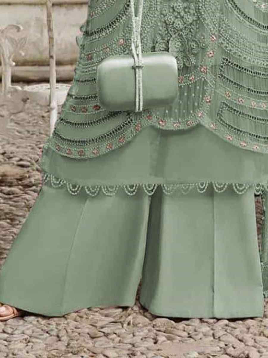 Green Heavy Fox Georgette Embroidered Festival Wedding Pant Salwar Kameez