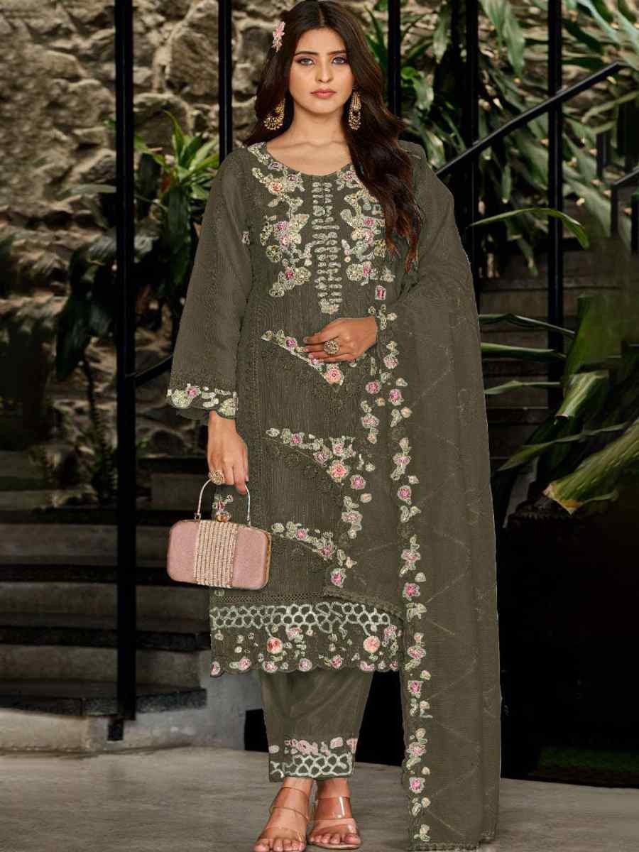 Green Heavy Fox Georgette Embroidered Festival Wedding Pant Salwar Kameez