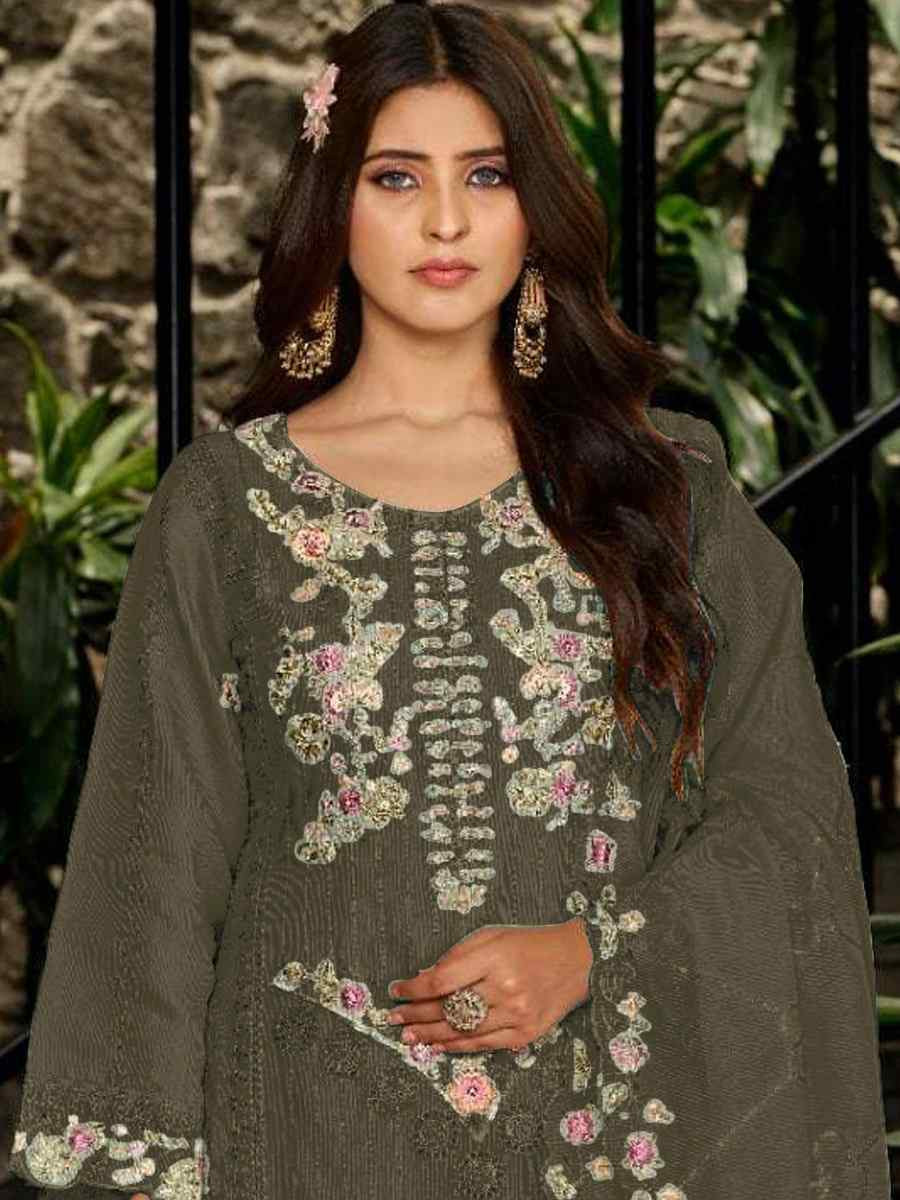 Green Heavy Fox Georgette Embroidered Festival Wedding Pant Salwar Kameez