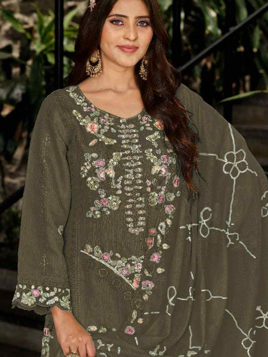 Green Heavy Fox Georgette Embroidered Festival Wedding Pant Salwar Kameez