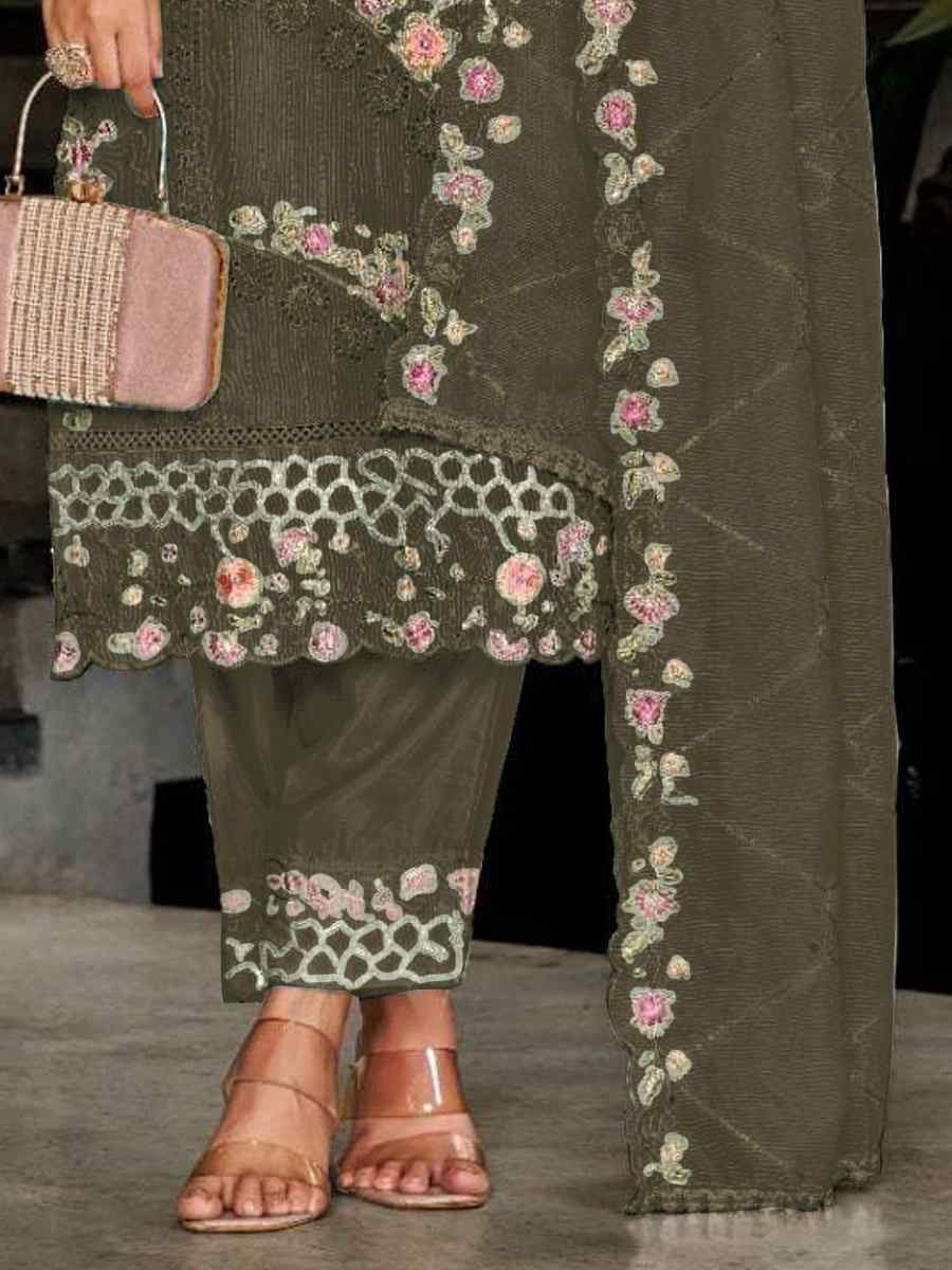 Green Heavy Fox Georgette Embroidered Festival Wedding Pant Salwar Kameez