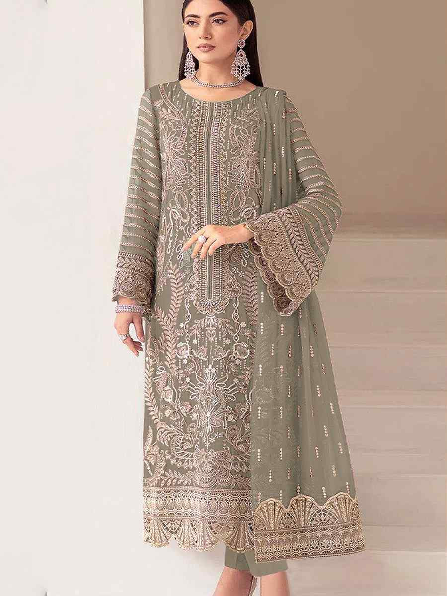 Green Heavy Fox Georgette Embroidered Festival Wedding Pant Salwar Kameez