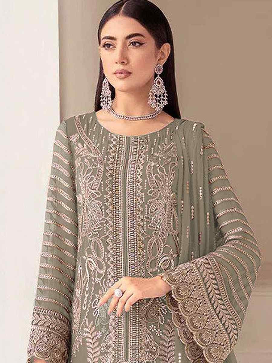 Green Heavy Fox Georgette Embroidered Festival Wedding Pant Salwar Kameez